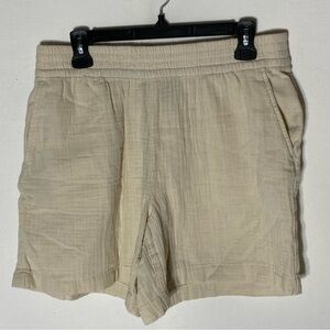 Far West Cream Slubbed Cotton Elastic Waist Casual Shorts M
